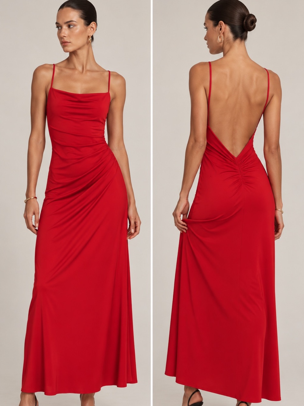 Zara NWT draped lingerie style backless dress red 4661/322